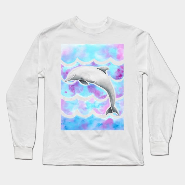 Watercolor Tie-dye Dolphin Long Sleeve T-Shirt by monitdesign